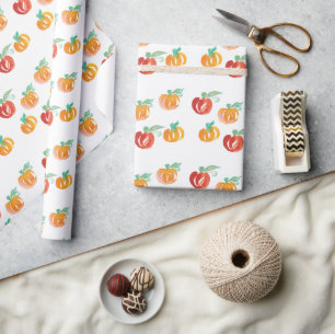 Höstpumpor Handmålad Orange Inpackningspapper Presentpapper