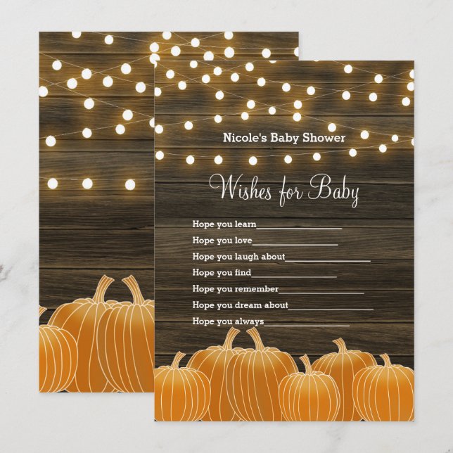 Höstpumpor & Ljus önskningar för Baby Shower Spel Inbjudningar (Fram/baksida)