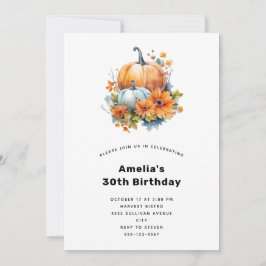 Höstpumpor med blommor och löv Födelsedag Inbjudningar