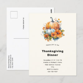 Höstpumpor med blommor, Thanksgiving Middag Vykort