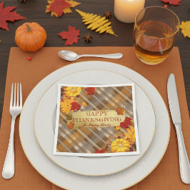 Höstpumpor och löv på rutig Thanksgiving Pappersservett