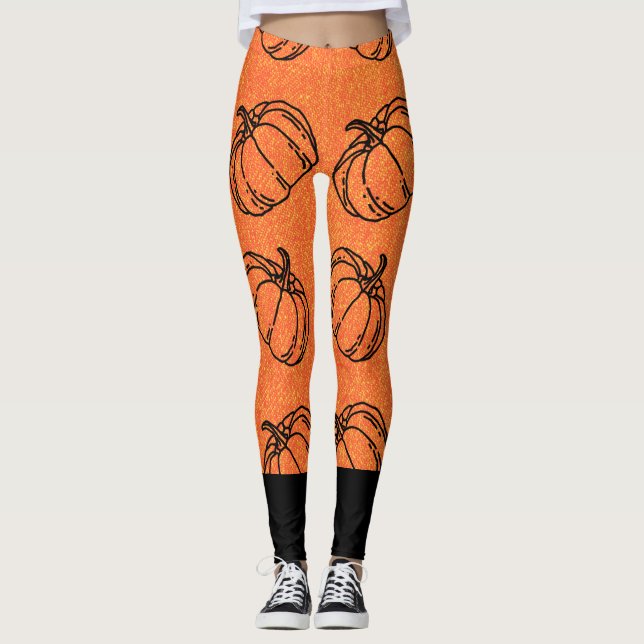 Höstpumpor på orange denimdesign med svart leggings (Framsida)