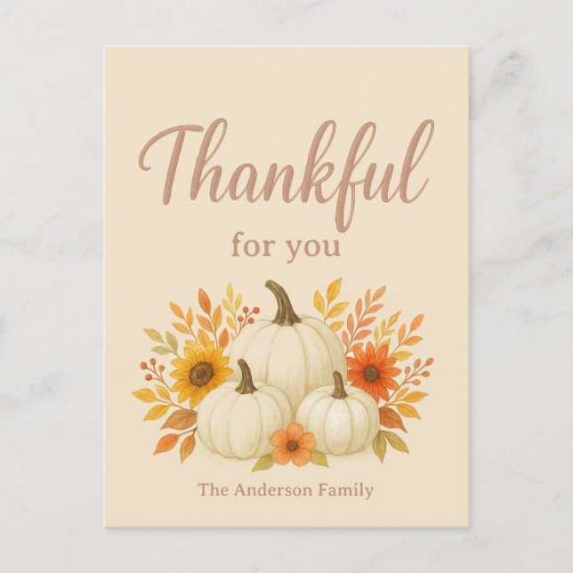 Höstpumpor & Solrosor | Elegant Thanksgiving Vykort (Framsida)