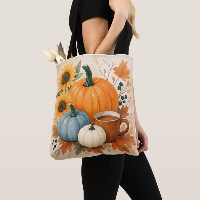 Höstpumpor Watercolor All Totebag Tygkasse (Närbild)
