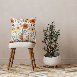 Höstpunktens Blommönster för Orange Vit Kudde