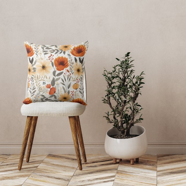 Höstpunktens Blommönster för Orange Vit Kudde (Skapare uppladdad)