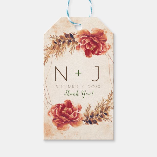 Höstpunktsblanksteg Blommigten Vattenfärg Bröllop Presentetikett (Framsidan)