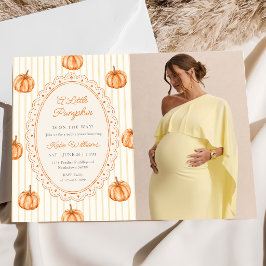 Höstrandiga små pumpa på väg baby shower inbjudningar