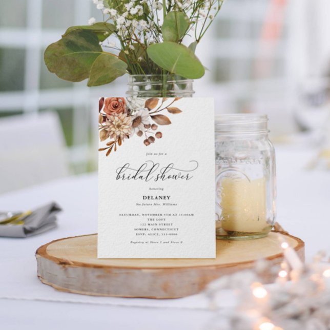 Höstrapp, Blommigt, Möhippa Inbjudningar (Autumn Beauty: Watercolor Blooms and Fall Leaves )