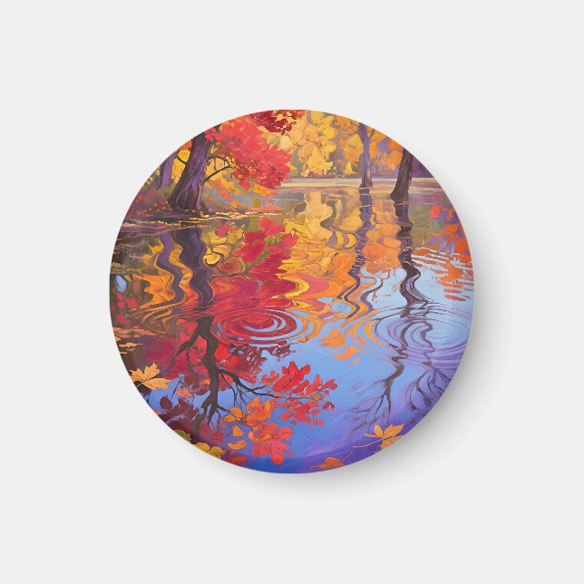Höstreflektionsdamm Impressionistisk Magnet (Framsidan)