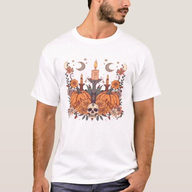 Höstritualer � Pumpa, ljus och halvmåne T Shirt (Framsida)
