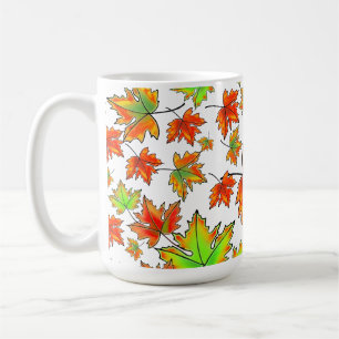 Höströd grönt orange löv löv kaffemugg