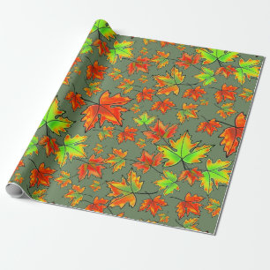 Höströd grönt orange löv löv presentpapper
