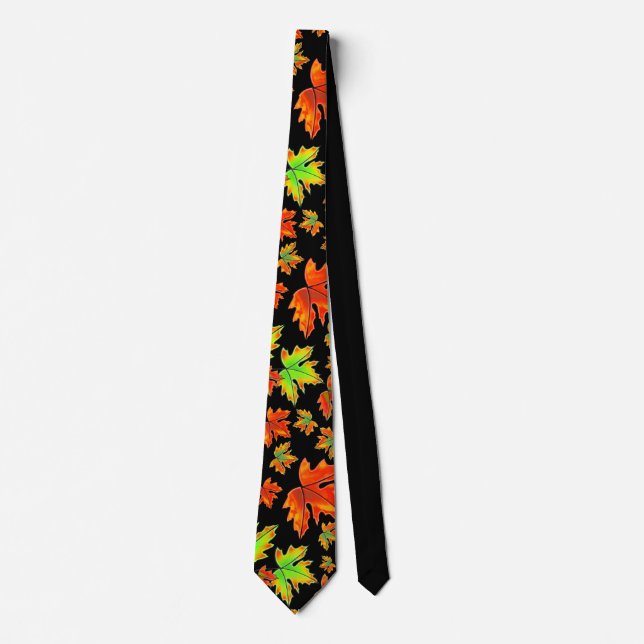 Höströd grönt orange löv löv slips (Framsida)