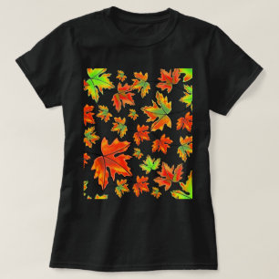 Höströd grönt orange löv löv t shirt