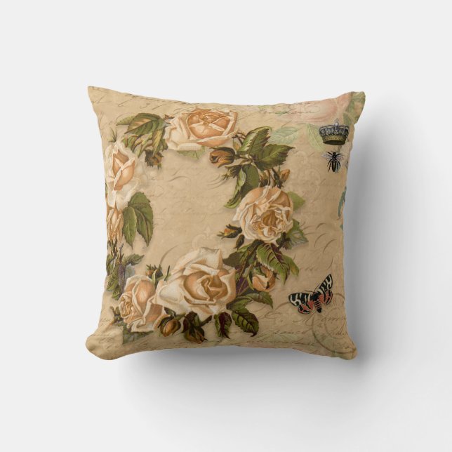 Höstros Blommig Bukett Blommor Bina & Efemera Kudde (Framsida)