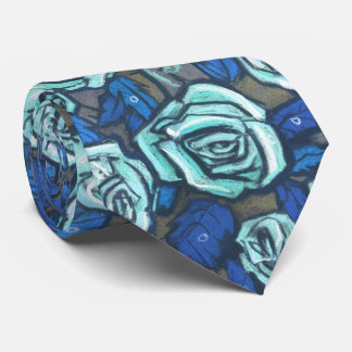 Höstrosor Retro blomster Mönster Blå Grå Mint Slips