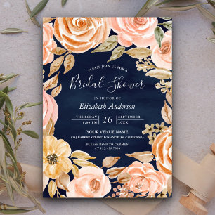 Höstrustik jordnära blomsterguide Navy blå bröllop Inbjudningar