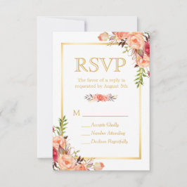 Höstrustik Orange Blommor Chic Guld RSVP OSA Kort