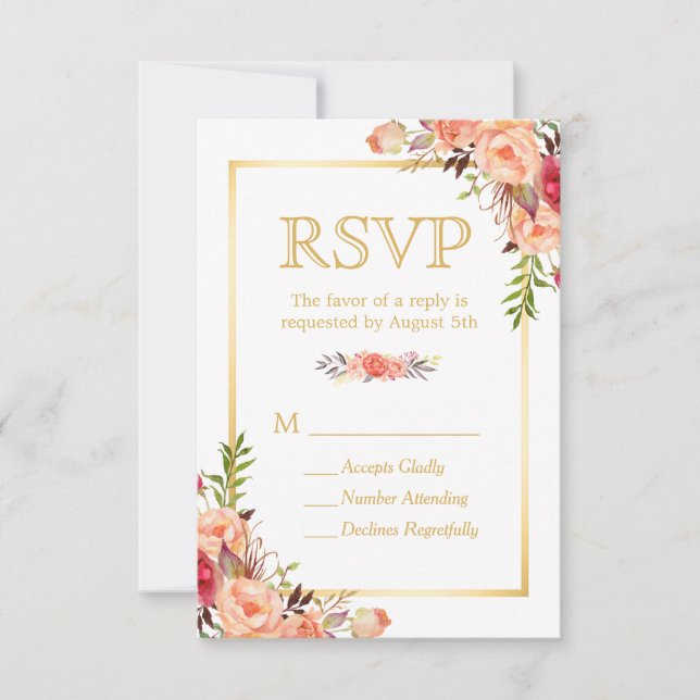 Höstrustik Orange Blommor Chic Guld RSVP OSA Kort (Framsida)