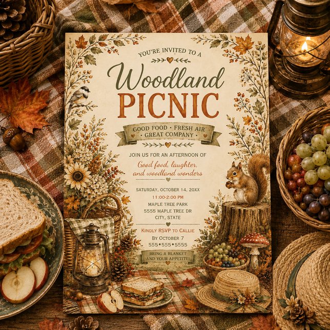 Höstrustik skördefest i skogen Picknick  Inbjudningar (Woodland picnic invitation)