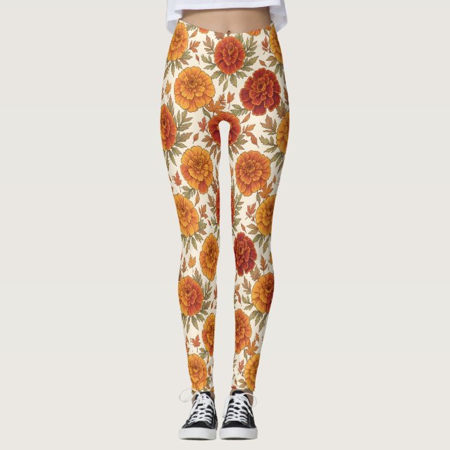 Höstsammetblomma blomster mönster leggings (Framsida)