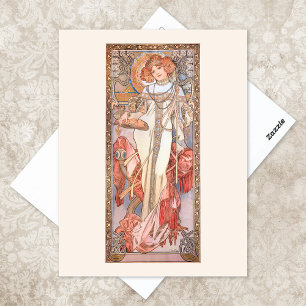 Höstsäsongen Mode Illustration Alphonse Mucha Vykort