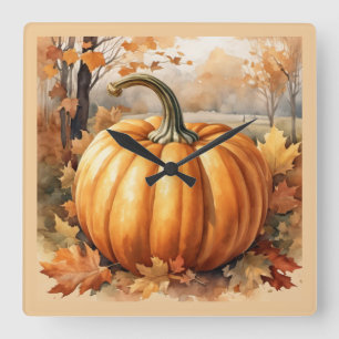 Höstsäsongsbundenpumpkin Tema Fyrkantig Klocka