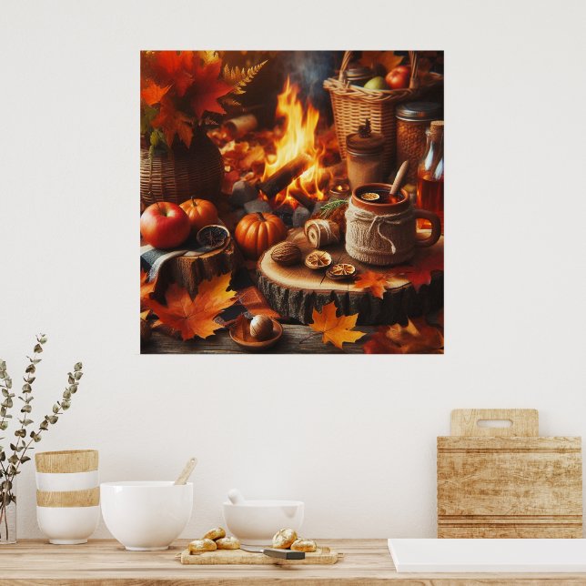 Höstsäsongssäsong: Pumpkins and Camp Fire AI Poste Poster (Kök)