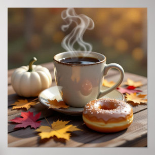 Höstsegen, varmt kaffe och en munk poster
