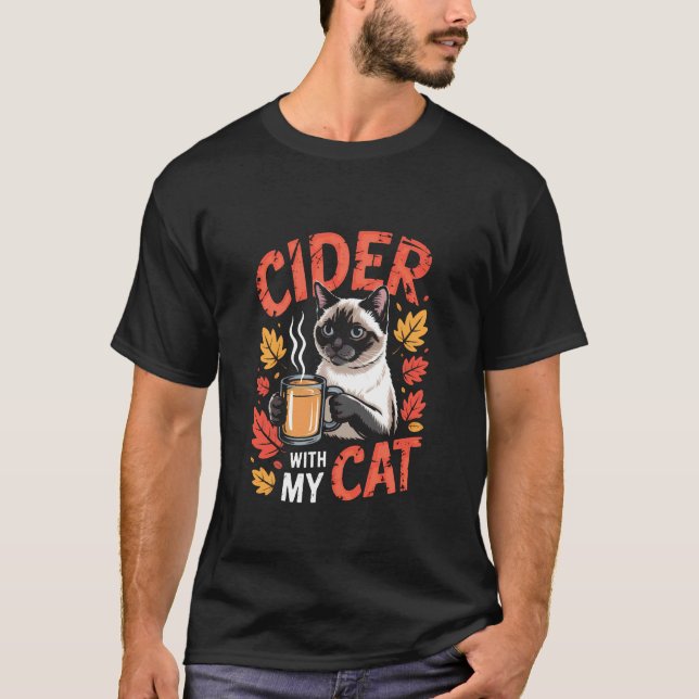 Höstsiamesisk katt med cidermugg t shirt (Framsida)