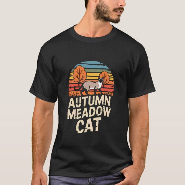 Höstsiamesisk katt Retro fält T Shirt (Framsida)