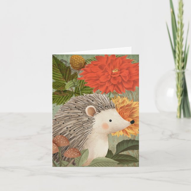 Höstskog Igelkott med röda och gula blommor Anteckningskort (Framsida)