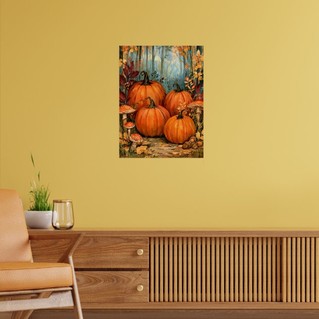Höstskog med pumpor och svamp, poster (Vardagsrum 2)