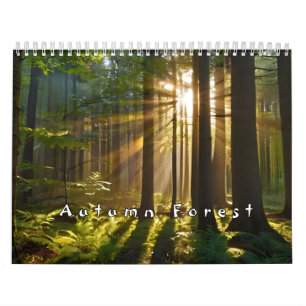 Höstskog med sol-balkar kalender