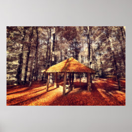 Höstskog och stuga poster