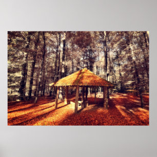 Höstskog och stuga poster