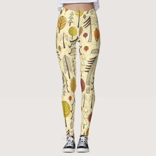 Höstskogen: Sömlös grafik Mönster. Leggings (Framsida)