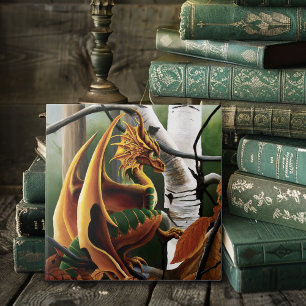 Höstskogs Amber Drak Björkträd Fantasy Kakelplatta