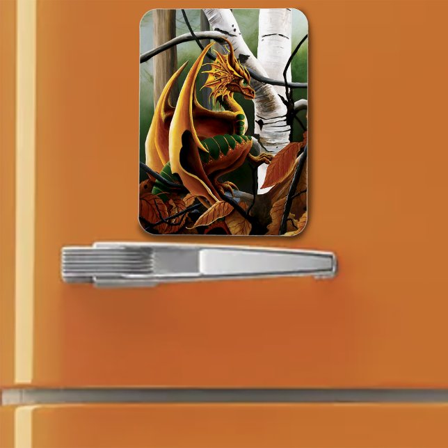 Höstskogs Amberdrake Björkträd Fantasy Magnet (Skapare uppladdad)