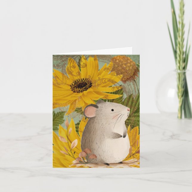 Höstskogs Liten Mus med Gula Blommor Anteckningskort (Framsida)