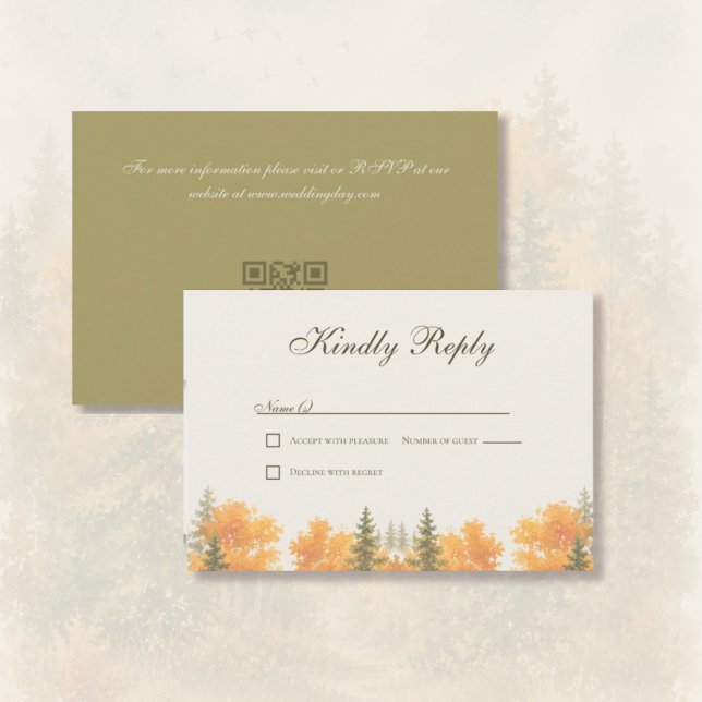 Höstskogs Tallträd Bröllop Svar Kort (Fall Forest Pine Trees - RSVP Wedding Card)