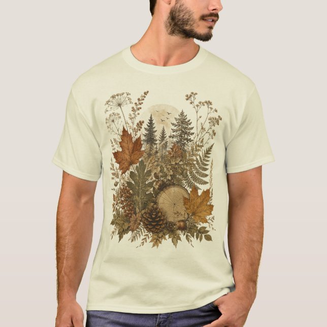 Höstskogsbotanik Vintage Herr T-Shirt (Framsida)
