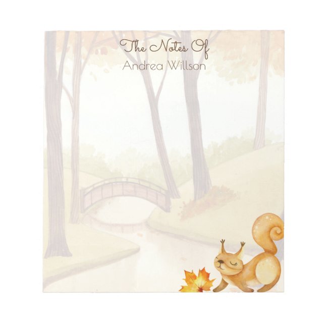 Höstskogsområden med vattenfärgscen med ekorre anteckningsblock (Framsida)