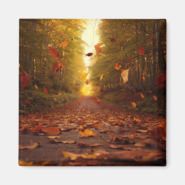Höstskogsstig Fallande Löv Magnet (Framsidan)