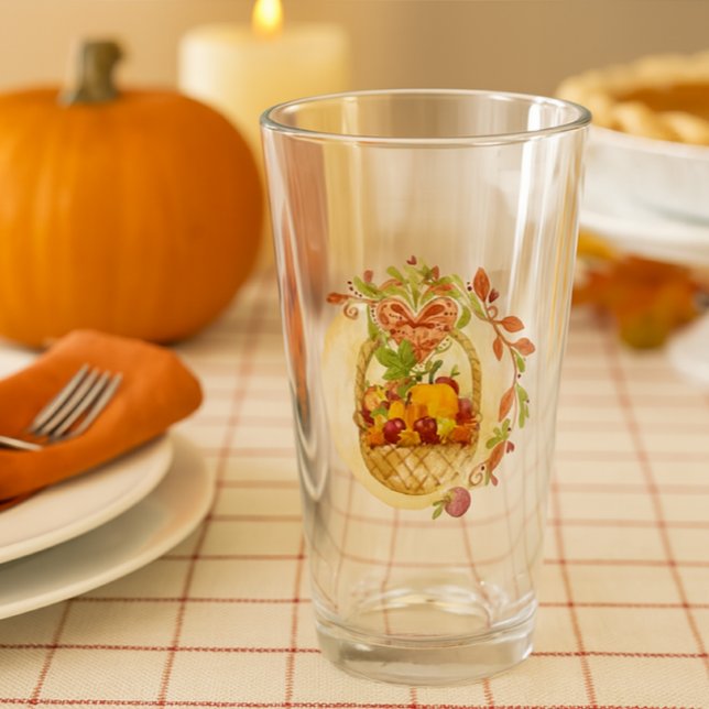 Höstskörd / Höst Säsong Tackgivelse Pumpa Glaskopp (Thanksgiving table setting featuring harvest artwork on water glass )