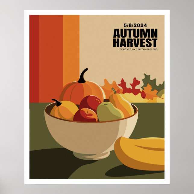 Höstskörd - Modern Fall Fruit och Pumpkins Po Poster (Framsidan)