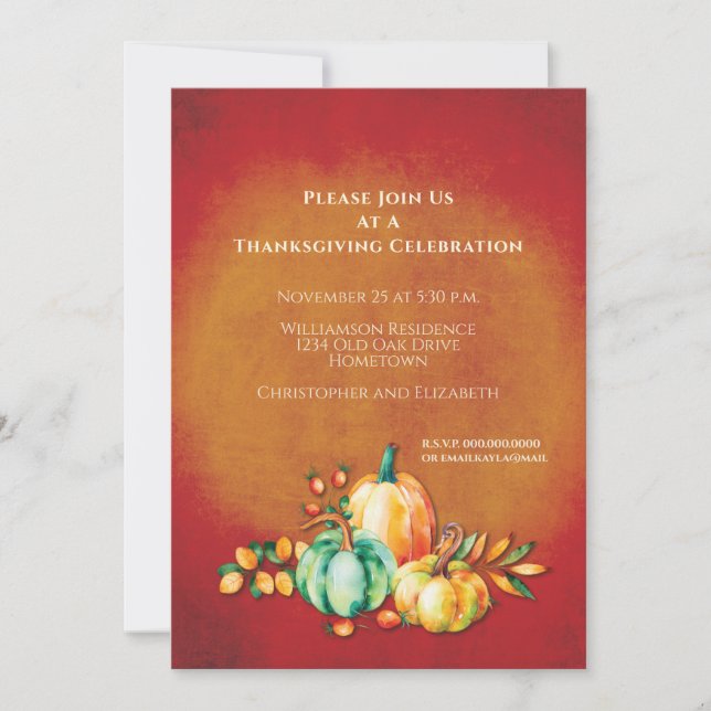 Höstskörd Pumpa Rustik Thanksgiving Inbjudningar (Framsida)