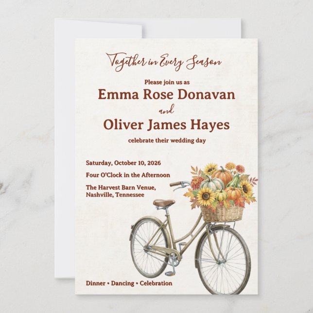 Höstskörd Rustik Cykel Bröllop Inbjudningar (Framsida)