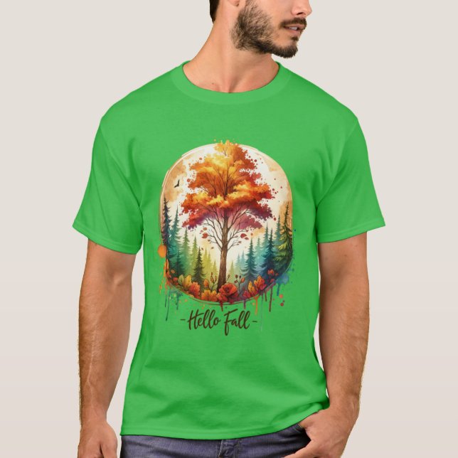 Höstskörd Vattenfärg Pumpa Höstblommor wi T Shirt (Framsida)